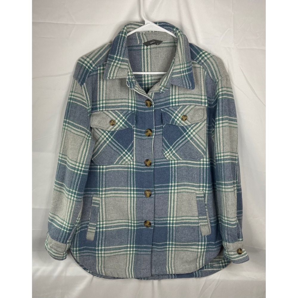 Members Mark Plaid Shacket Womens Small Everglade Blue Grey Button Front Jacket - Picture 9 of 10